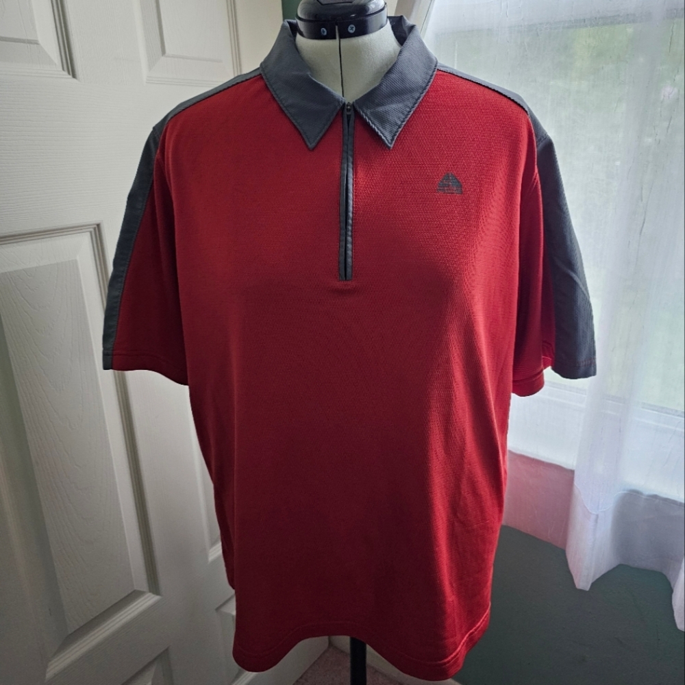 Men's Nike ACG Golf Polo Shirt Red-Orange Gray 1/4 Zip Size XL